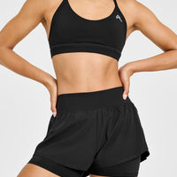 Unified Double Layer Shorts White Logo 5" | Black