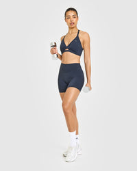 Unified High Waisted Shorts White Logo 6" | True Blue