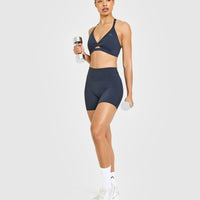 Unified High Waisted Shorts White Logo 6" | True Blue