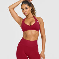 Effortless Seamless Halter Neck Sports Bra | Claret Red