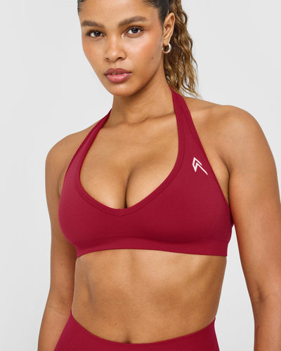 Effortless Seamless Halter Neck Sports Bra | Claret Red