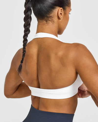 Effortless Seamless Halter Neck Sports Bra | White