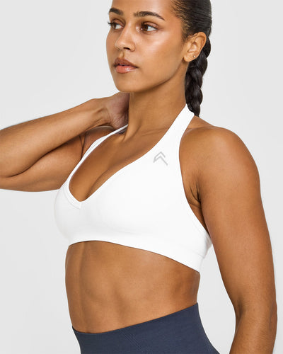 Effortless Seamless Halter Neck Sports Bra | White