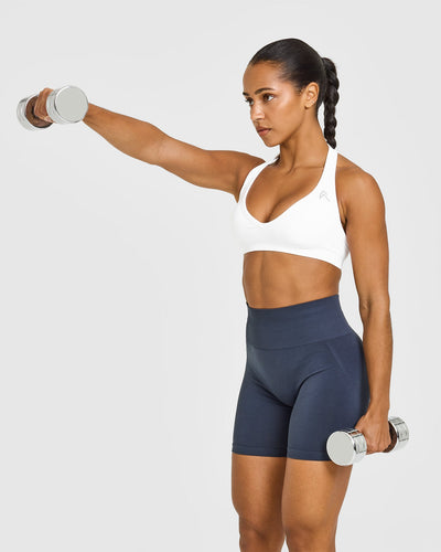 Effortless Seamless Halter Neck Sports Bra | White