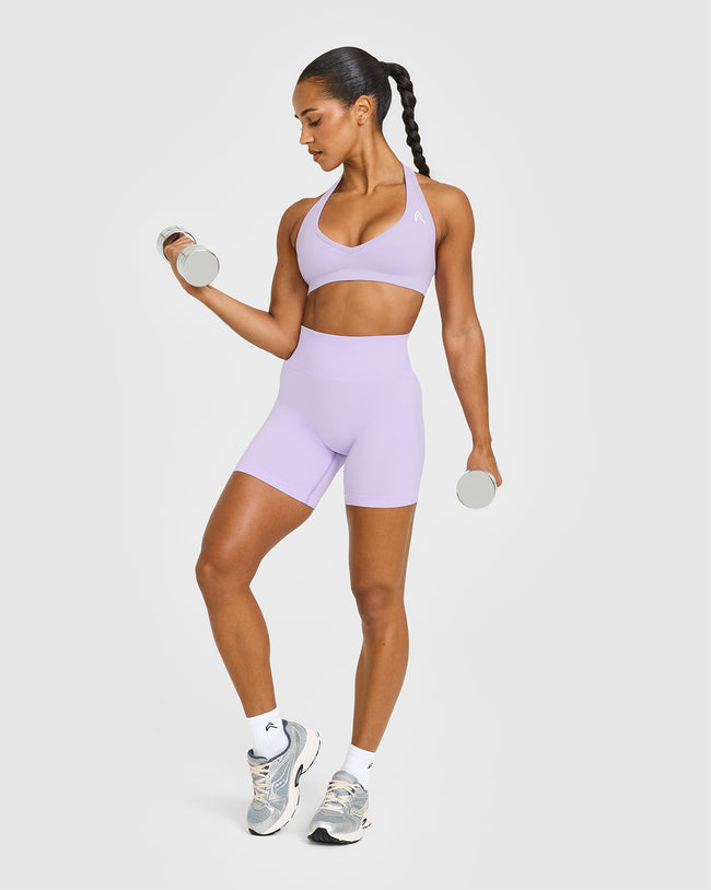 Effortless Seamless Shorts with White Logo | Lavender Purple