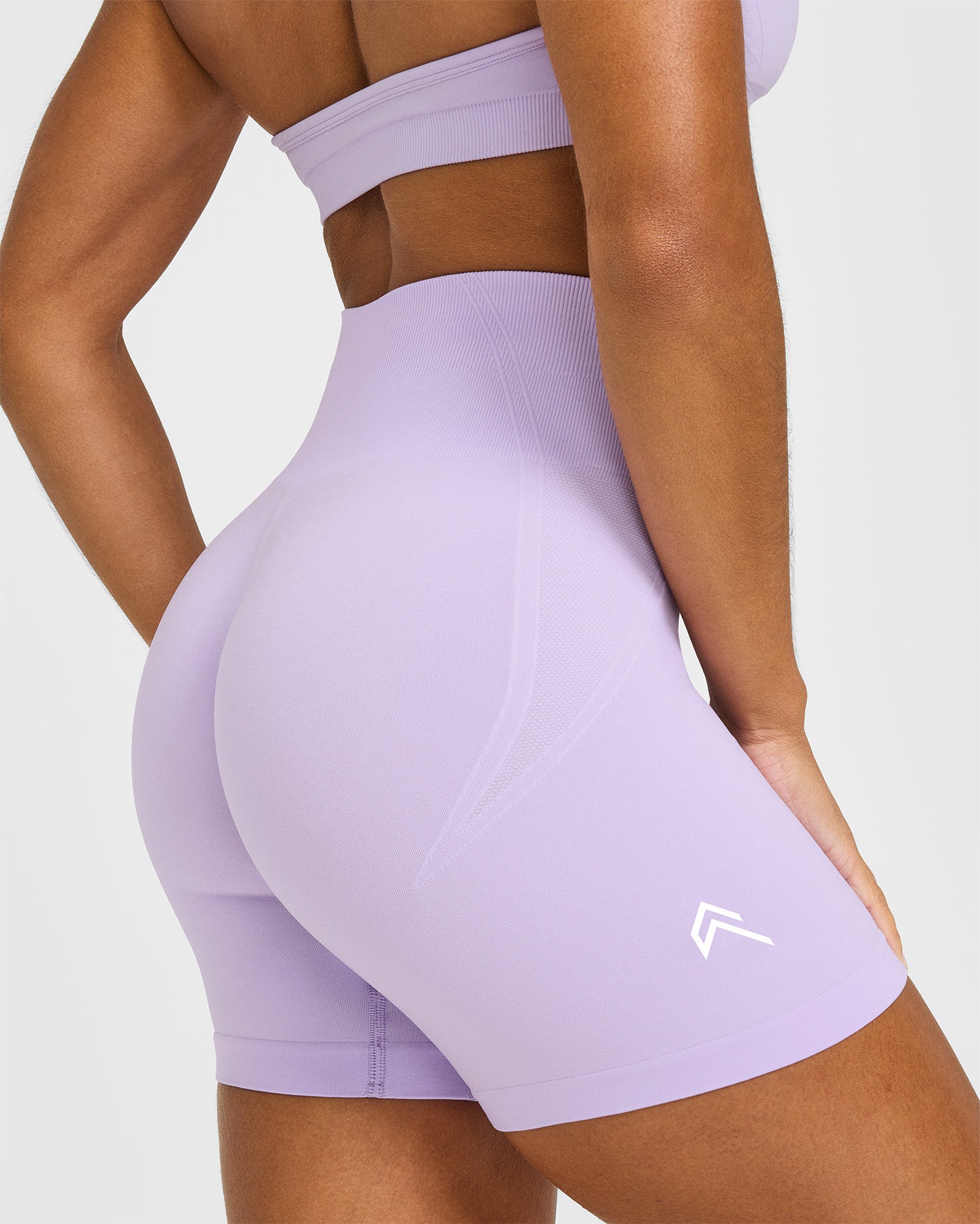 Effortless Seamless Shorts with White Logo | Lavender Purple