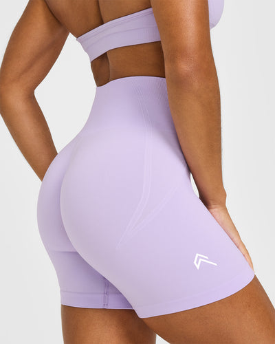Effortless Seamless Shorts with White Logo | Lavender Purple