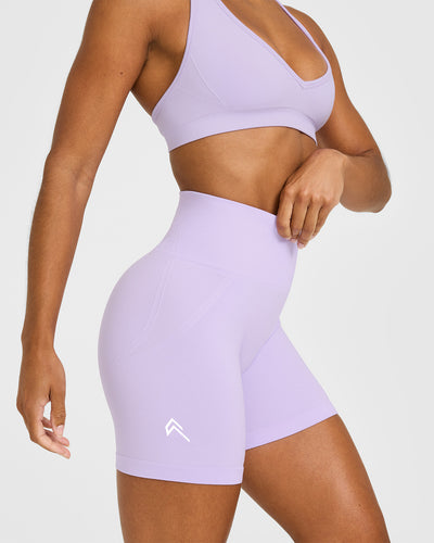 Effortless Seamless Shorts with White Logo | Lavender Purple