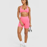 Effortless Seamless Shorts with White Logo | Peony Pink