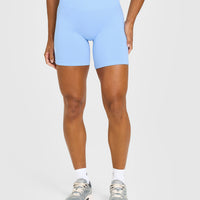Effortless Seamless Shorts with White Logo | Powdered Blue