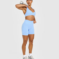 Effortless Seamless Shorts with White Logo | Powdered Blue