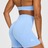 Effortless Seamless Shorts with White Logo | Powdered Blue