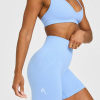Effortless Seamless Shorts with White Logo | Powdered Blue