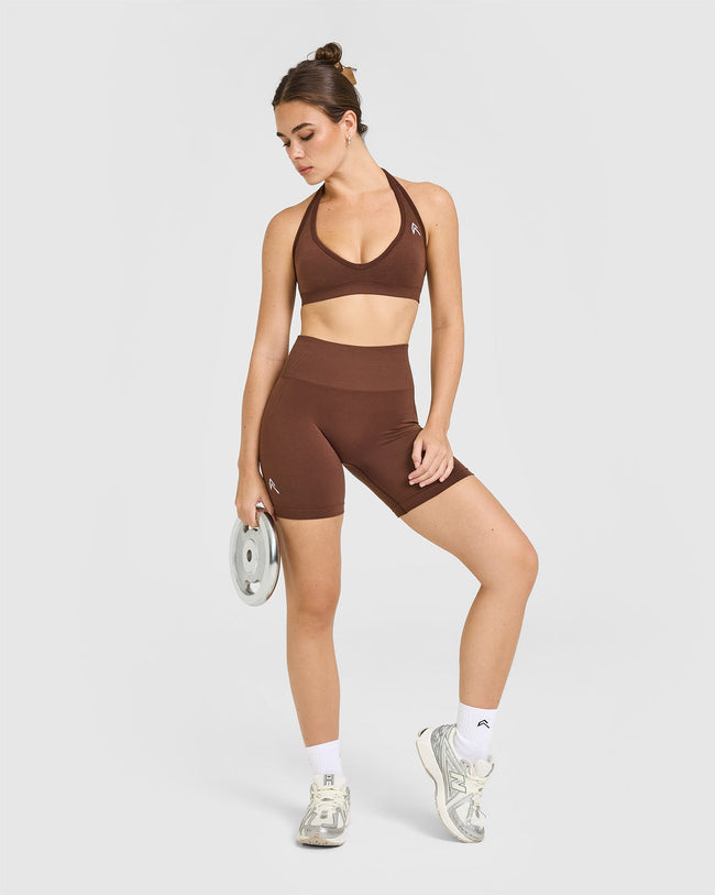 Effortless Seamless Halter Neck Sports Bra | Rustic Brown