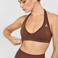 Effortless Seamless Halter Neck Sports Bra | Rustic Brown