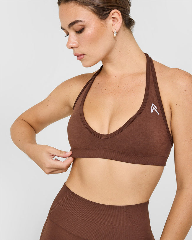 Effortless Seamless Halter Neck Sports Bra | Rustic Brown