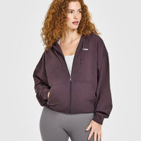 Mid Weight Relaxed Zip Through Hoodie | Umber Brown