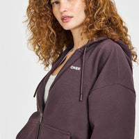 Mid Weight Relaxed Zip Through Hoodie | Umber Brown