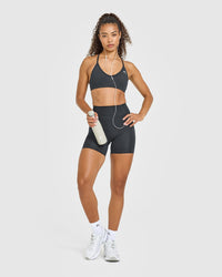 Timeless High Waisted Shorts with White Logo | Coal
