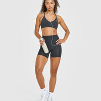 Timeless High Waisted Shorts with White Logo | Coal
