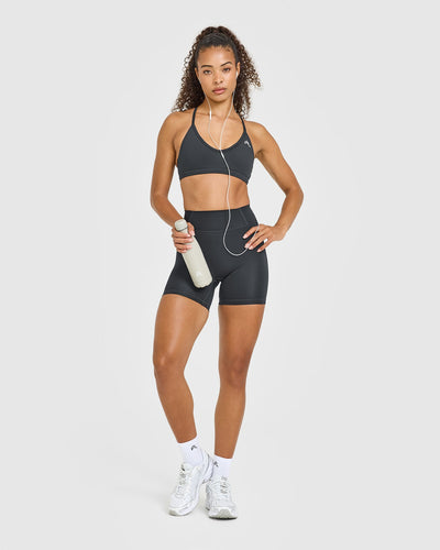 Timeless High Waisted Shorts with White Logo | Coal