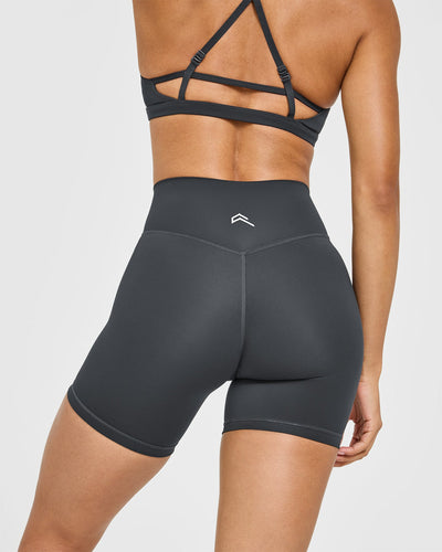 Timeless High Waisted Shorts with White Logo | Coal
