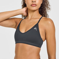 Timeless Strappy Bralette with White Logo | Coal