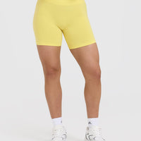 Effortless Seamless Shorts with White Logo | Lemon Yellow