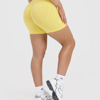 Effortless Seamless Shorts with White Logo | Lemon Yellow