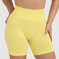 Effortless Seamless Shorts with White Logo | Lemon Yellow