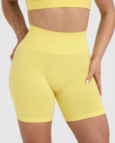 Effortless Seamless Shorts with White Logo | Lemon Yellow