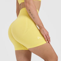 Effortless Seamless Shorts with White Logo | Lemon Yellow