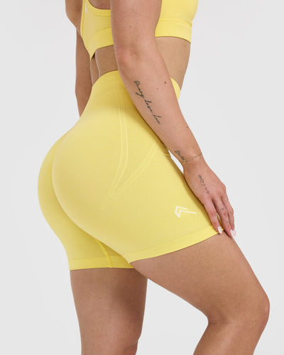 Effortless Seamless Shorts with White Logo | Lemon Yellow
