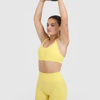 Effortless Seamless Shorts with White Logo | Lemon Yellow
