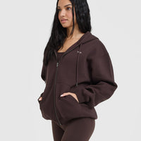 Foundations Zip Through Hoodie | Plum Brown
