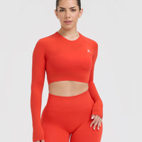 Go To Seamless Fitted Crop Long Sleeve Top | Charged Orange