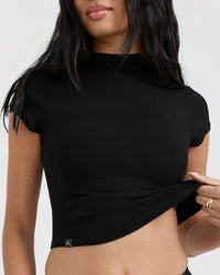 Mellow™ Rib Mid Mock Neck T-Shirt | Black
