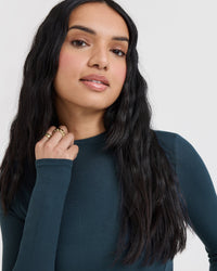 Mellow™ Rib Mock Neck Long Sleeve Top | Oil Blue