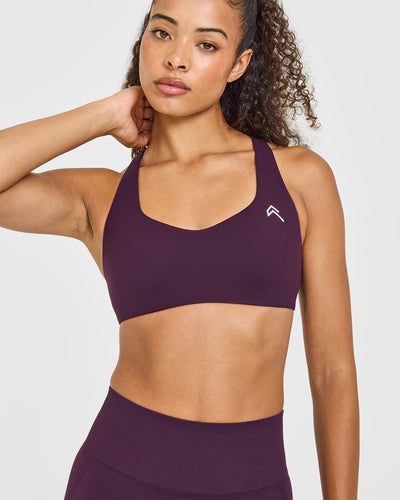 EasyLift™ Cross Back Sports Bra with White Logo | Blackberry Purple