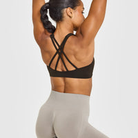 EasyLift™ High Neck Sports Bra with White Logo | 70% Cocoa