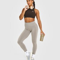 EasyLift™ High Neck Sports Bra with White Logo | 70% Cocoa