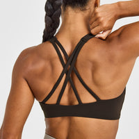 EasyLift™ High Neck Sports Bra with White Logo | 70% Cocoa