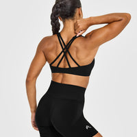 EasyLift™ High Neck Sports Bra with White Logo | Black