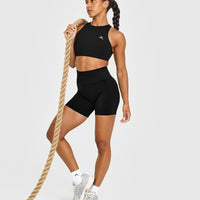 EasyLift™ High Neck Sports Bra with White Logo | Black