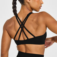 EasyLift™ High Neck Sports Bra with White Logo | Black
