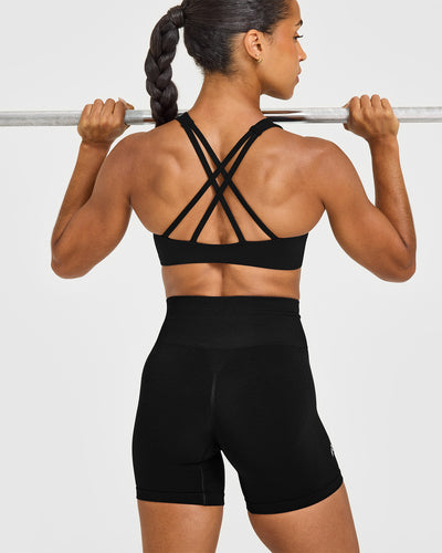 EasyLift™ High Neck Sports Bra with White Logo | Black