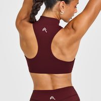 EasyLift™ Zip High Neck Sports Bra with White Logo | Rosewood