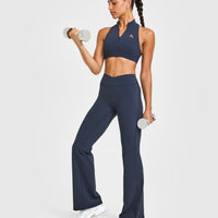 EasyLift™ Zip High Neck Sports Bra with White Logo | True Blue