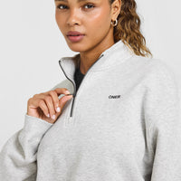 Foundations Oversized 1/4 Zip Sweatshirt | Light Grey Marl