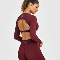 Unified Twist Front Long Sleeve Crop Top White Logo | Rosewood